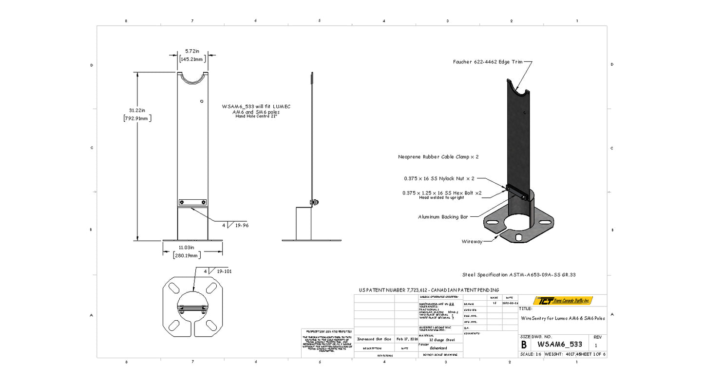 WSAM6_533 - WireSentry for LUMEC AM6 Pole