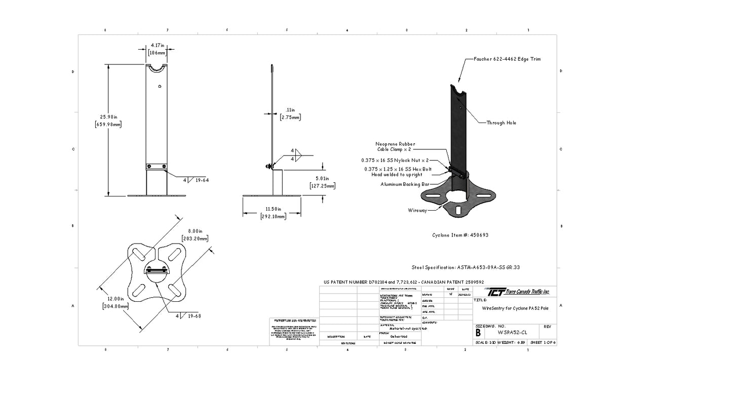 Cyclone PA52- WireSentry for Cyclone PA52 Pole with Clover Base